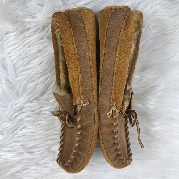 l.l. Bean Youth Moccasin Slippers Unisex Brown 3 - Picture 5 of 8